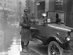 Leather Jacket Prints: Special constable seen here with his patrol car in the City of London on the 9th day of