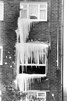 00110 Collection: Some spectacular icicles hanging from windows in a block of flats in Wiltshire Gardens