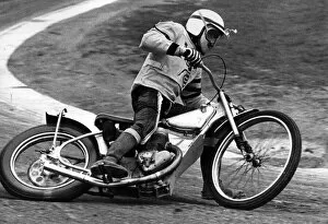 Speedway Collection: Speedway Star John Harrhy practices. 9th March 1974