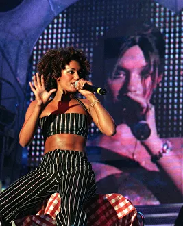Spice Girls Mel B singing on stage during their concert at Glasgow SECC April 1998