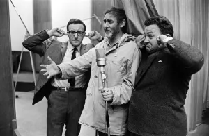 Spike Milligan March 1963 with Harry Seacombe and Peter Sellers rehersing for