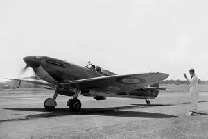 Pilot Prints: A Spitfire fighter plane arrives at RAF Usworth Airport