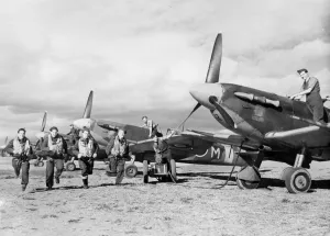 Pilot Prints: Spitfire fighter planes and men of the Bombay Squadron who have taken part in fighter