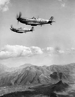 Pilot Prints: Spitfire fighter planes of the RAF keeping a dawn to dusk patrol over the mountainous