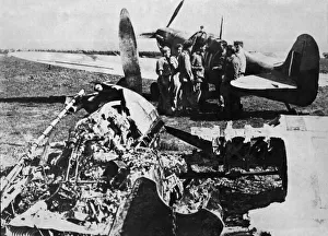 Planes Prints: Spitfire and Royal Air force ground crew on Capodichino airfield, Naples