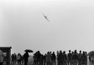 Spitfire single seat fighter aircraft on show at RAF Woodvale, South of Southport