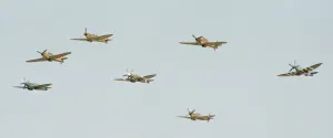 Formation Prints: Spitfires and Hurricanes seen here during the flypast to commemorate tge 50th Anniversary