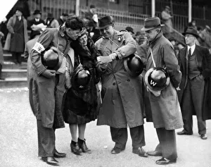 Gas Masks Prints: Spool Races. ARP Wardens with gas Masks and Helmets study race cards