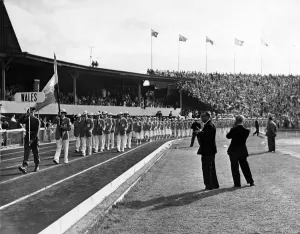 Rugby Prints: Sport - Empire and Commonwealth Games - 1958 - The Welsh Team picture at the opening of