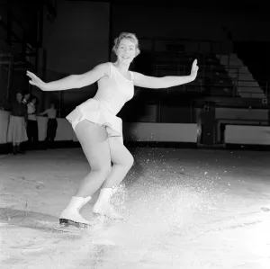 Sport: Figure Skating: Jennifer Nicks ice skater seen here practising in Brighton. 1958