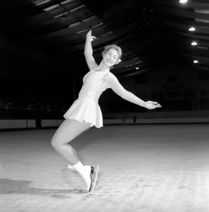 Ice Shows Prints: Sport: Figure Skating: Jennifer Nicks ice skater seen here practising in Brighton. 1958