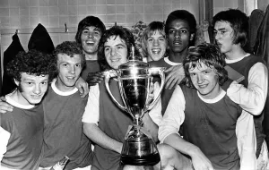 Soccer Prints: Sport - Football - Arsenal - 1971 - A jubilant Arsenal team celebrate after being