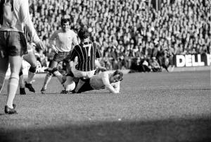 Sport: Football: Crystal Palace v. Arsenal. Court of Arsenal goes down after being