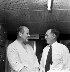 Sport: Rugby Union South African visit to Sauna baths: Managers face to face at a Sauna