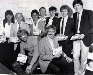 01150 Prints: SPORT TEAMS CELTIC 1982 Celtic Pools recruitment drive back left to right