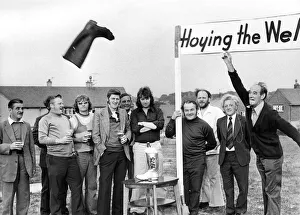 Sportsmen in Cumbria practising Hoying the Welly for the first Cumbrian heat