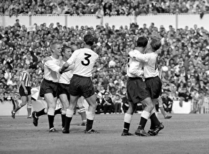 Spurs 2 v. Sheffield United 0. Frank Saul (l) being congratulated by team mates