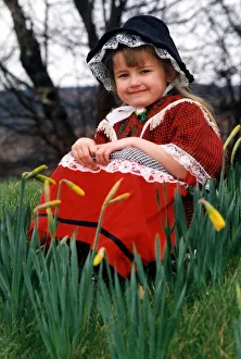 St Davids Day - Young girl from Oaklands Primary school, Aberaman