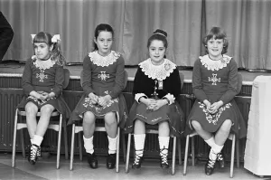 St Patricks Day in Teesside, Girls watching the Irish folk dancing 17th March