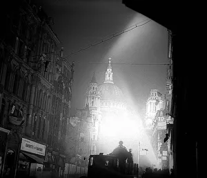 St Pauls Cathedral flood lit during VE day celebrations May 1945