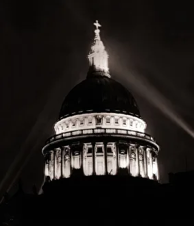 Capital Prints: St Pauls Cathedral in London - June 1946 lit up at night for Victory Day