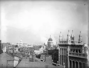 00201 Prints: St Pauls Cathedral on the London Skyline during WW2 with smoke billowingup in