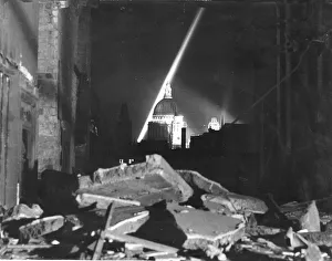 Core83 Prints: St Pauls London lit up for VE night celebrations at the end of WW2 1945