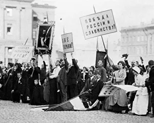 Demonstration Prints: St Petersburg August 1914 Russian citizens seen here holding banners declaring