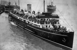 00092 Prints: The St. Seiriol leaving Liverpool crowded with happy trippers on the first stage of their