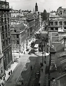 St Vincent Street Glasgow street scene old fashioned lamp posts shop signs