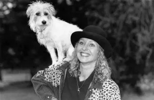 Stage and television actress Liza Goddard with her canine friend