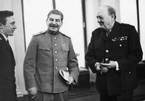 Conference Prints: Stalin and Churchill in the conference room at Yalta during the Second World War