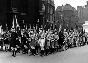 Standard bearers wait to enter Newcastle Cathedral for the St Georges Day service held