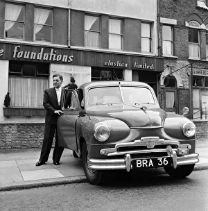 Standard Vanguard car with humourous registration number plate BRA 36. 1955
