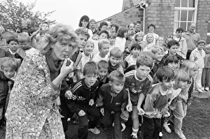 Under starters orders... children at Emley First School jostle for pole position as
