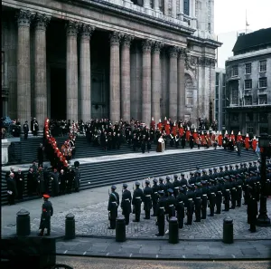 Guards Prints: State funeral of Winston Churchill at St Pauls Cathedral 1965 attended by the Royal