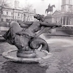 Square Prints: A statue in Trafalgar Square London 1963 sculpture art england english mermaid