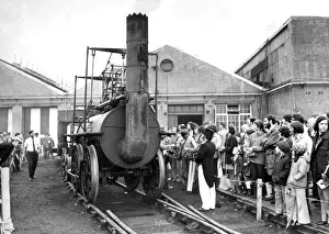 Under steam with top hat and tails in attendance the replica of George Stephenson