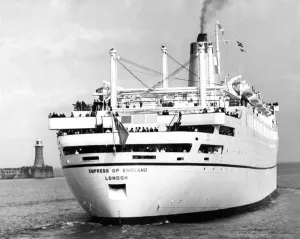 Under her own steam the new liner Empress of England ship (now called Ocean Monarch 1970