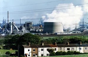 Power Station Prints: Steam pours out of the new Enron cooling tower billowing towards Redcar. 30th July 1993