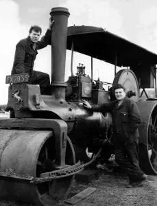 Vintage Prints: Steam Roller Brenda (1920 vintage) with the two men who have given her a new lease of