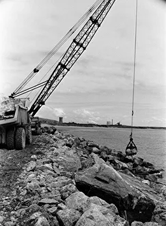 Steel Company of Wales scenes. The breakwater under construction at Port Talbot