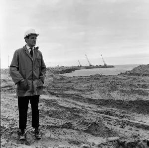 01404 Prints: Steel Company of Wales scenes. The breakwater under construction at Port Talbot