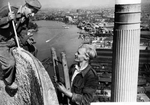 River Prints: Steeplejacks working on the north west tower chimney of Battersea Power Station