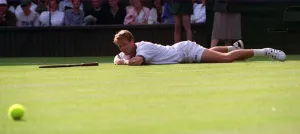 Court Prints: STEFAN EDBERG PLAYING GUY FORGET DURING WIMBLEDON TENNIS CHAMPIONSHIPS 1996