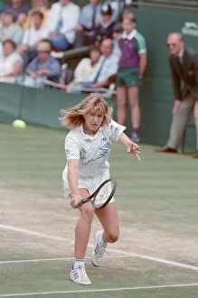 Steffi Graf pictured in action in the Wimbledon Ladies Singles Final on 2nd July 1988