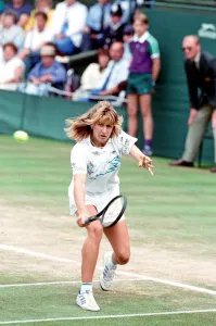 Steffi Graf pictured in action in the Wimbledon Ladies Singles Final on 2nd July 1988