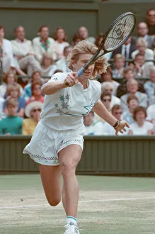 Steffi Graf pictured in action in the Wimbledon Ladies Singles Final on 2nd July 1988