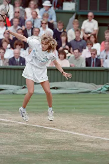 Steffi Graf pictured in action in the Wimbledon Ladies Singles Final on 2nd July 1988