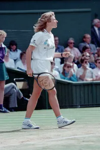 Steffi Graf pictured in action in the Wimbledon Ladies Singles Final on 2nd July 1988